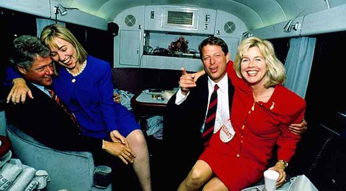 The Clintons and Gores on the campaign trail during the '92 election season.