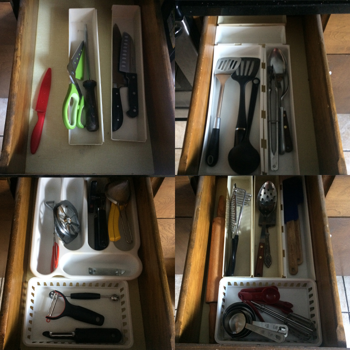 four kitchen drawers that are NEAT and ORGANIZED