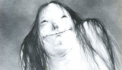 a creepy black and white drawing of creepy smiler