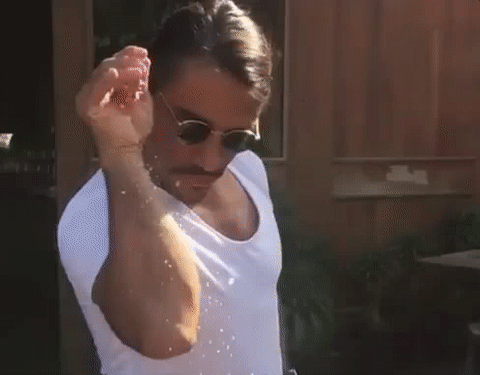 animated gif of Salt Bae adding just the right touch of salt to a dish | Tacky Harper's Cryptic Clues